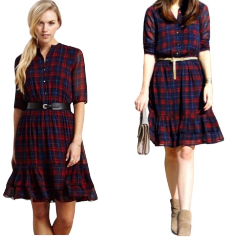 New Eshakti Plaid blouson Crepe Dress S 6